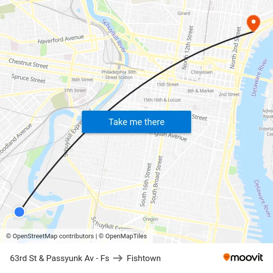 63rd St & Passyunk Av - Fs to Fishtown map