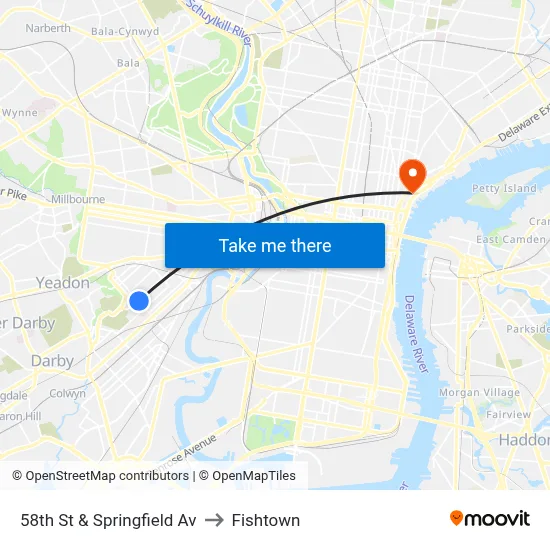 58th St & Springfield Av to Fishtown map