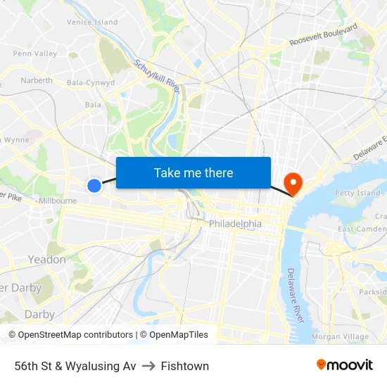56th St & Wyalusing Av to Fishtown map
