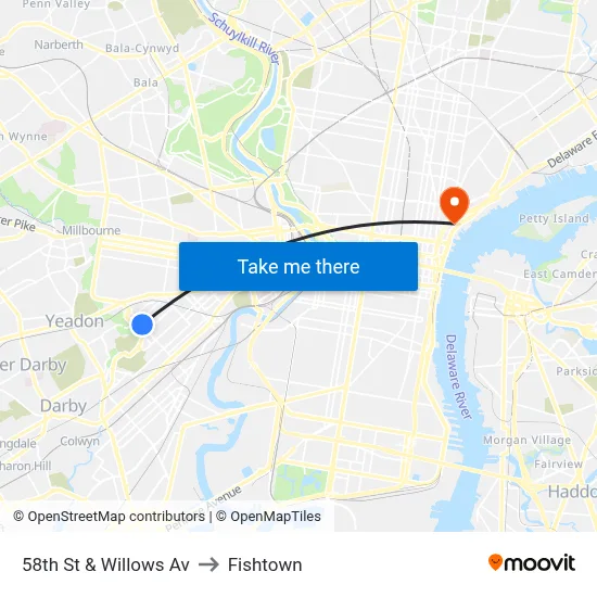58th St & Willows Av to Fishtown map
