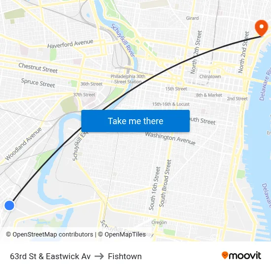 63rd St & Eastwick Av to Fishtown map