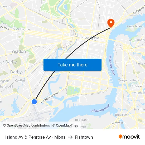 Island Av & Penrose Av - Mbns to Fishtown map