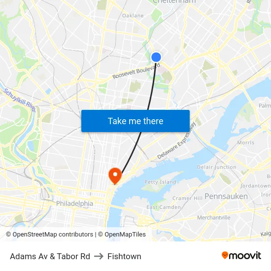 Adams Av & Tabor Rd to Fishtown map