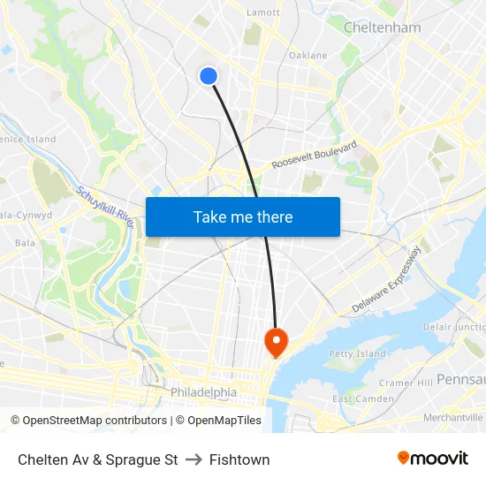 Chelten Av & Sprague St to Fishtown map