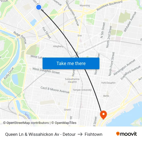 Queen Ln & Wissahickon Av - Detour to Fishtown map