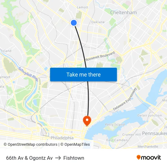 66th Av & Ogontz Av to Fishtown map