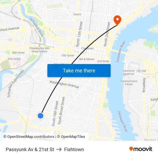 Passyunk Av & 21st St to Fishtown map