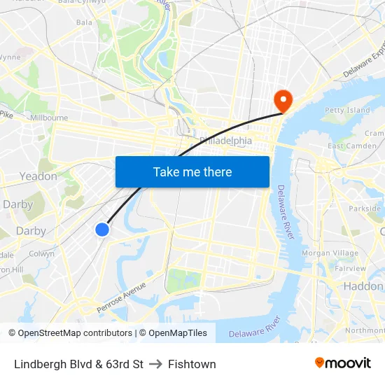 Lindbergh Blvd & 63rd St to Fishtown map