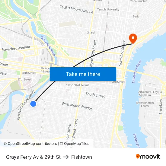 Grays Ferry Av & 29th St to Fishtown map