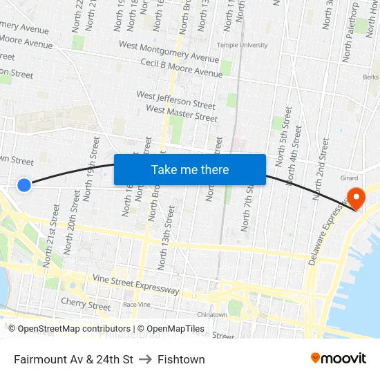 Fairmount Av & 24th St to Fishtown map