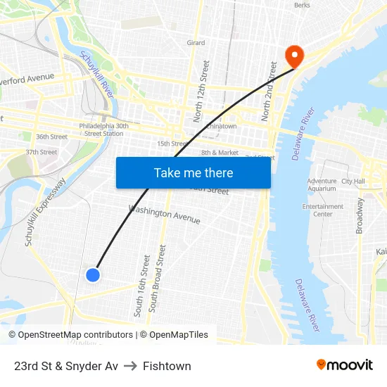 23rd St & Snyder Av to Fishtown map