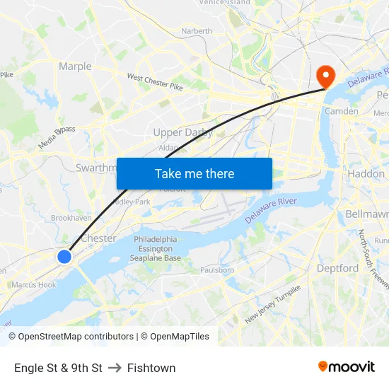 Engle St & 9th St to Fishtown map