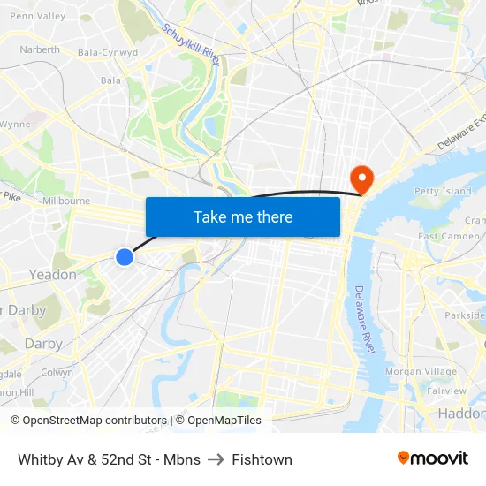 Whitby Av & 52nd St - Mbns to Fishtown map
