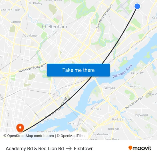 Academy Rd & Red Lion Rd to Fishtown map