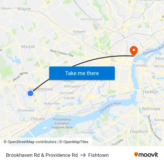 Brookhaven Rd & Providence Rd to Fishtown map