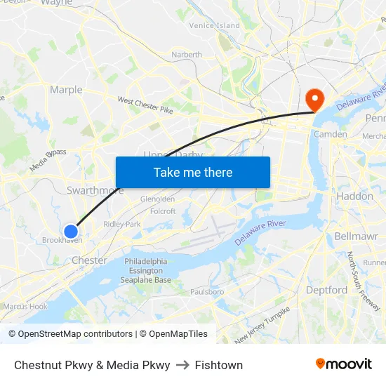Chestnut Pkwy & Media Pkwy to Fishtown map