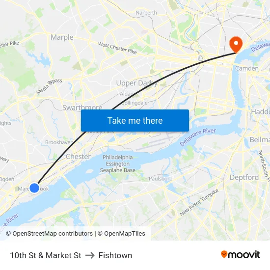 10th St & Market St to Fishtown map