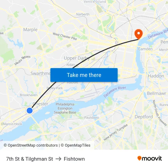 7th St & Tilghman St to Fishtown map