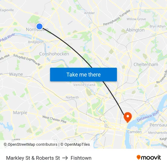 Markley St & Roberts St to Fishtown map