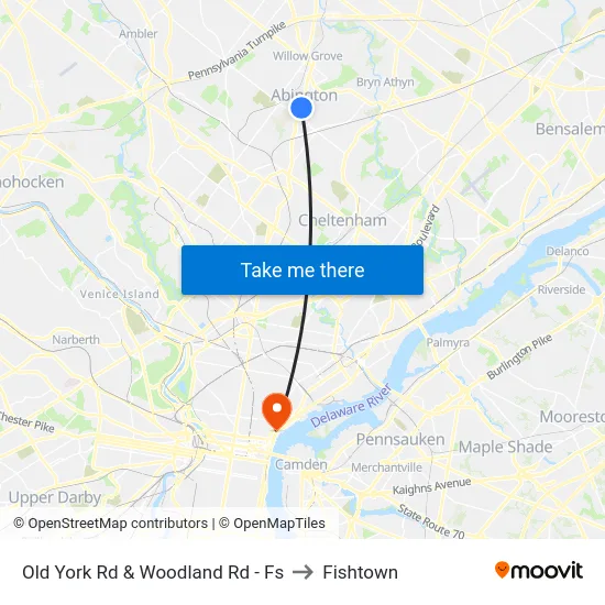 Old York Rd & Woodland Rd - Fs to Fishtown map