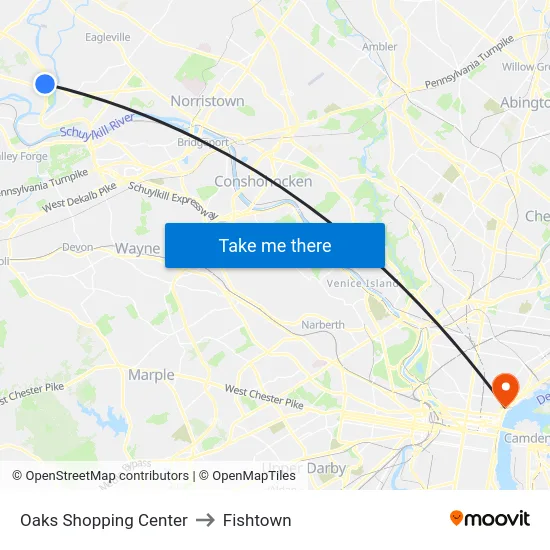Oaks Shopping Center to Fishtown map