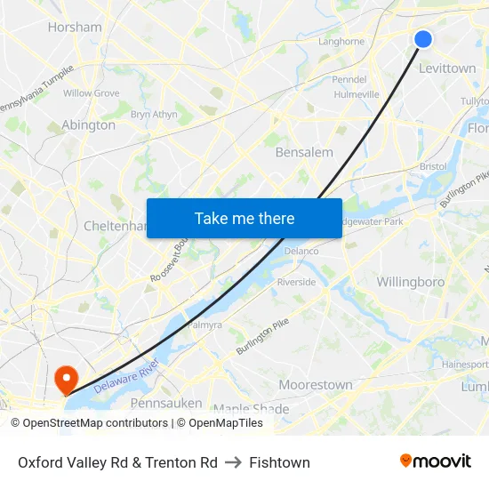 Oxford Valley Rd & Trenton Rd to Fishtown map