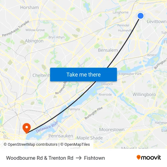 Woodbourne Rd & Trenton Rd to Fishtown map