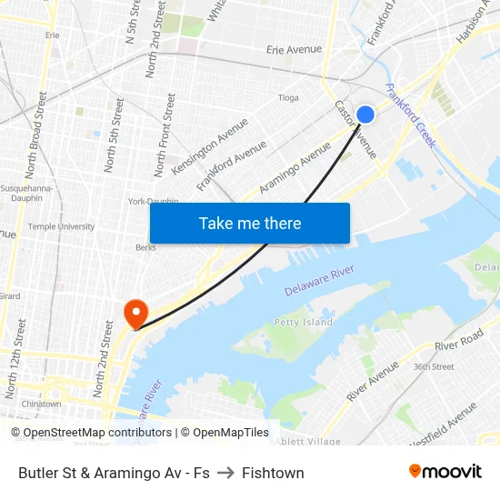 Butler St & Aramingo Av - Fs to Fishtown map