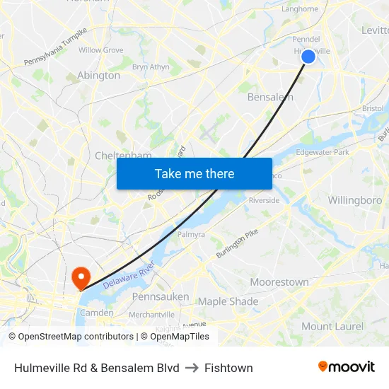 Hulmeville Rd & Bensalem Blvd to Fishtown map