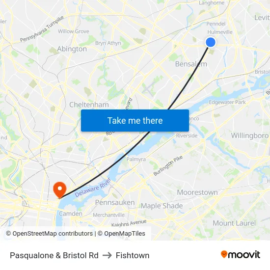 Pasqualone & Bristol Rd to Fishtown map