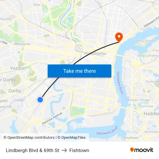 Lindbergh Blvd & 69th St to Fishtown map