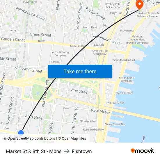 Market St & 8th St - Mbns to Fishtown map