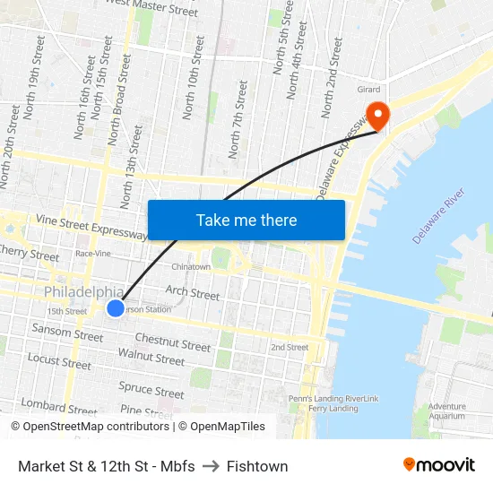 Market St & 12th St - Mbfs to Fishtown map