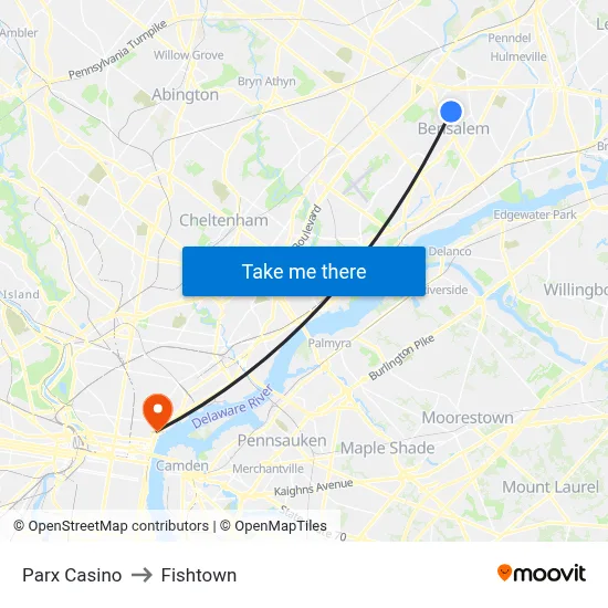 Parx Casino to Fishtown map