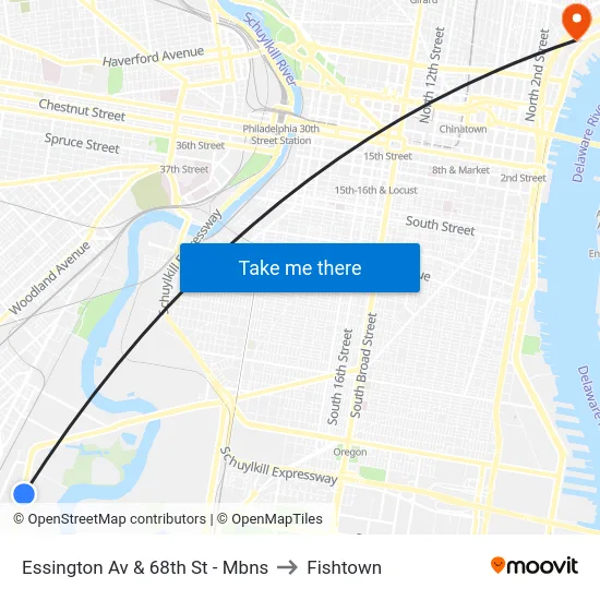 Essington Av & 68th St - Mbns to Fishtown map