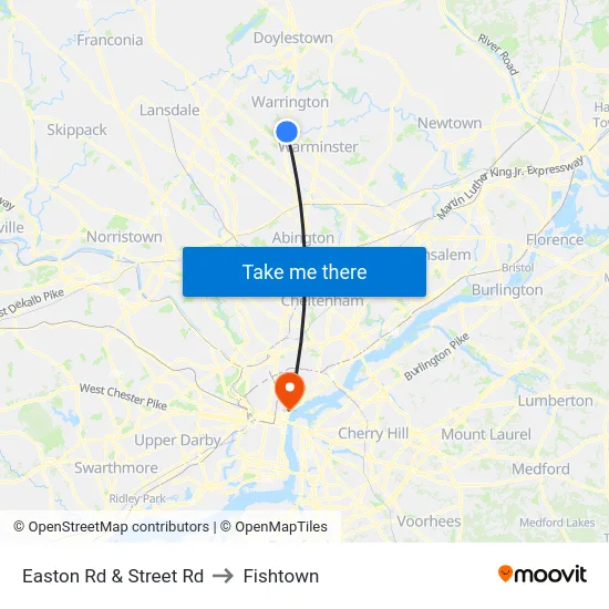 Easton Rd & Street Rd to Fishtown map