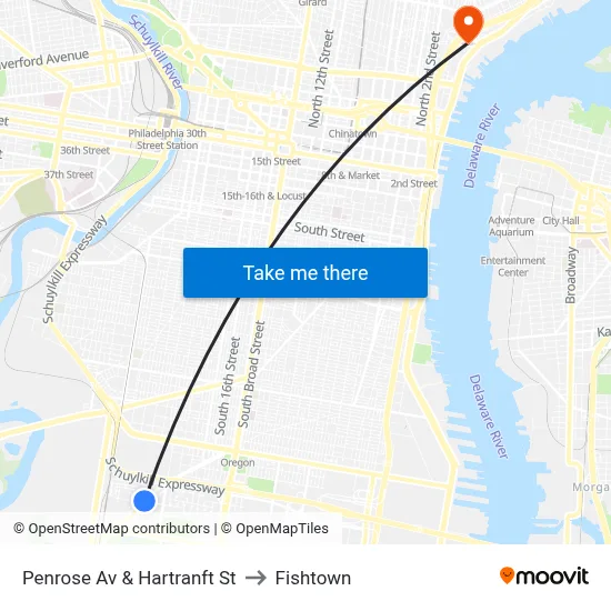 Penrose Av & Hartranft St to Fishtown map