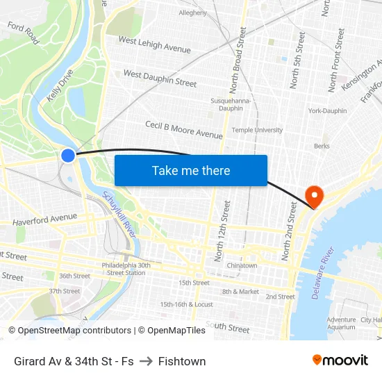 Girard Av & 34th St - Fs to Fishtown map