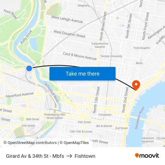 Girard Av & 34th St - Mbfs to Fishtown map