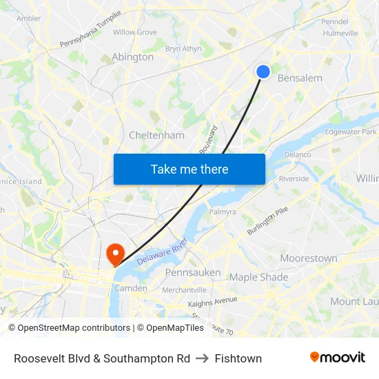 Roosevelt Blvd & Southampton Rd to Fishtown map
