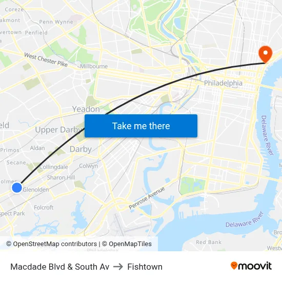 Macdade Blvd & South Av to Fishtown map