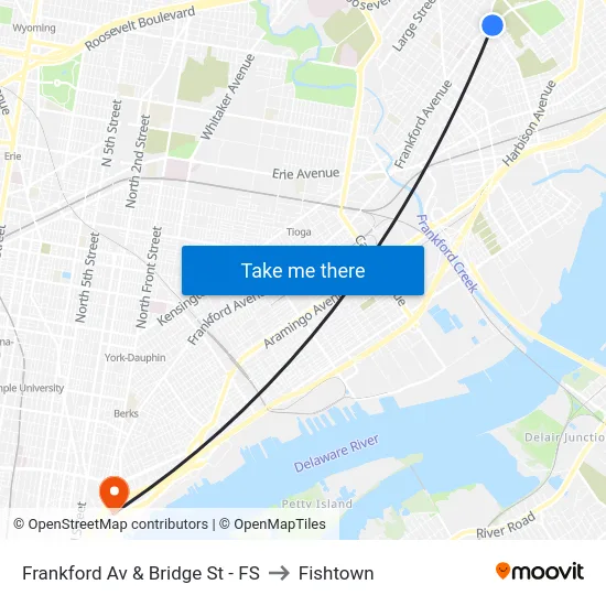 Frankford Av & Bridge St - FS to Fishtown map