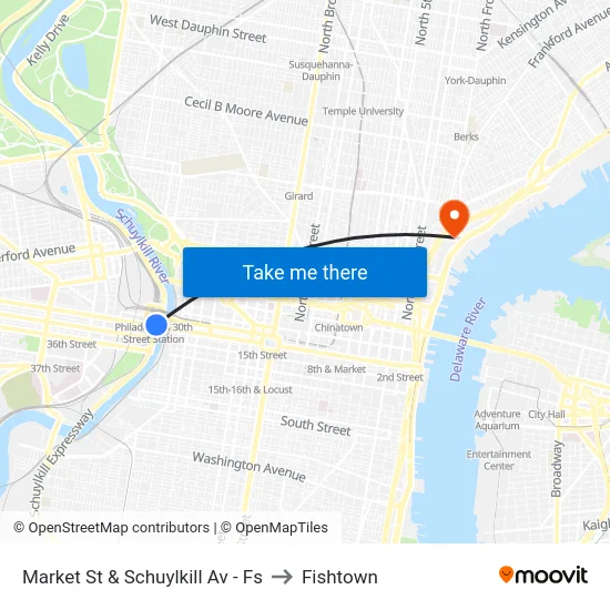 Market St & Schuylkill Av - Fs to Fishtown map