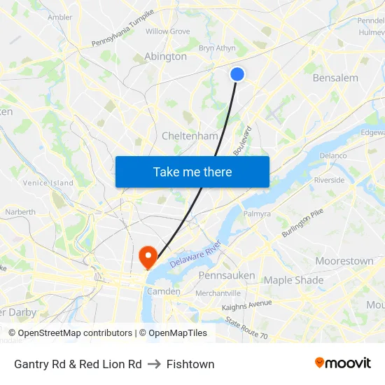 Gantry Rd & Red Lion Rd to Fishtown map
