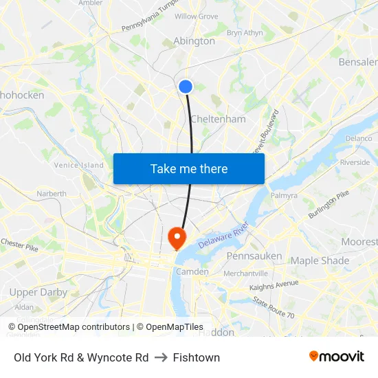 Old York Rd & Wyncote Rd to Fishtown map