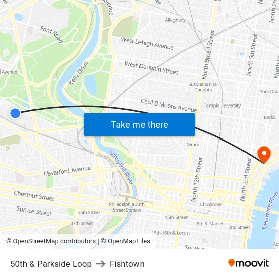 50th & Parkside Loop to Fishtown map