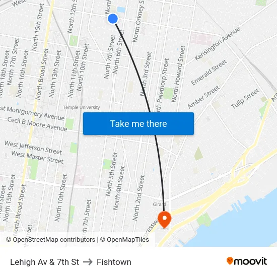 Lehigh Av & 7th St to Fishtown map