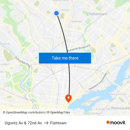 Ogontz Av & 72nd Av to Fishtown map