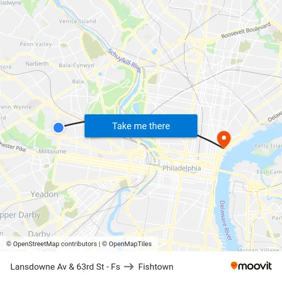 Lansdowne Av & 63rd St - Fs to Fishtown map