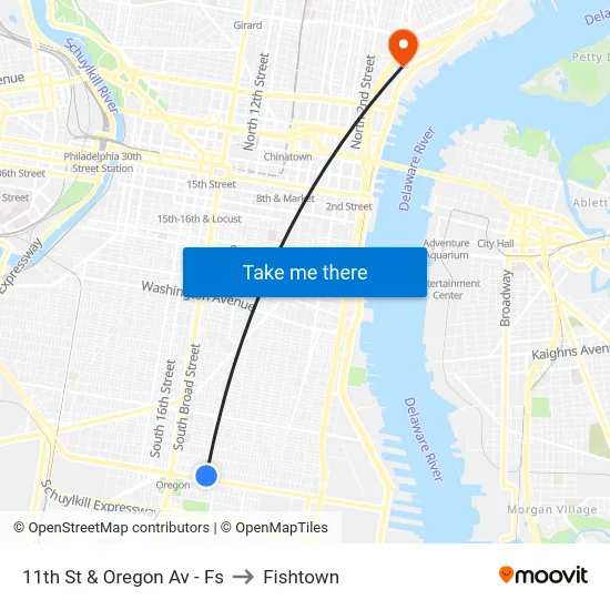 11th St & Oregon Av - Fs to Fishtown map